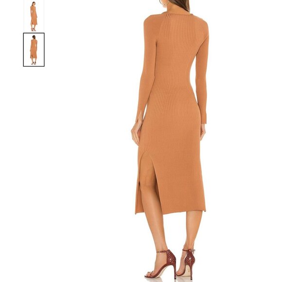 Jonathan Simkhai ESPERANZA COMPACT CUTOUT SHAWL DRESS IN CAMEL - Picture 2 of 2